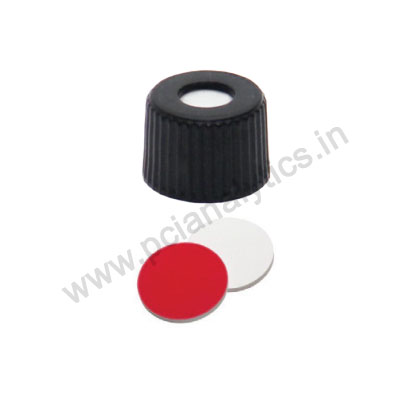 8 mm Black Screw Cap with Septa White PTFE Red Silicone